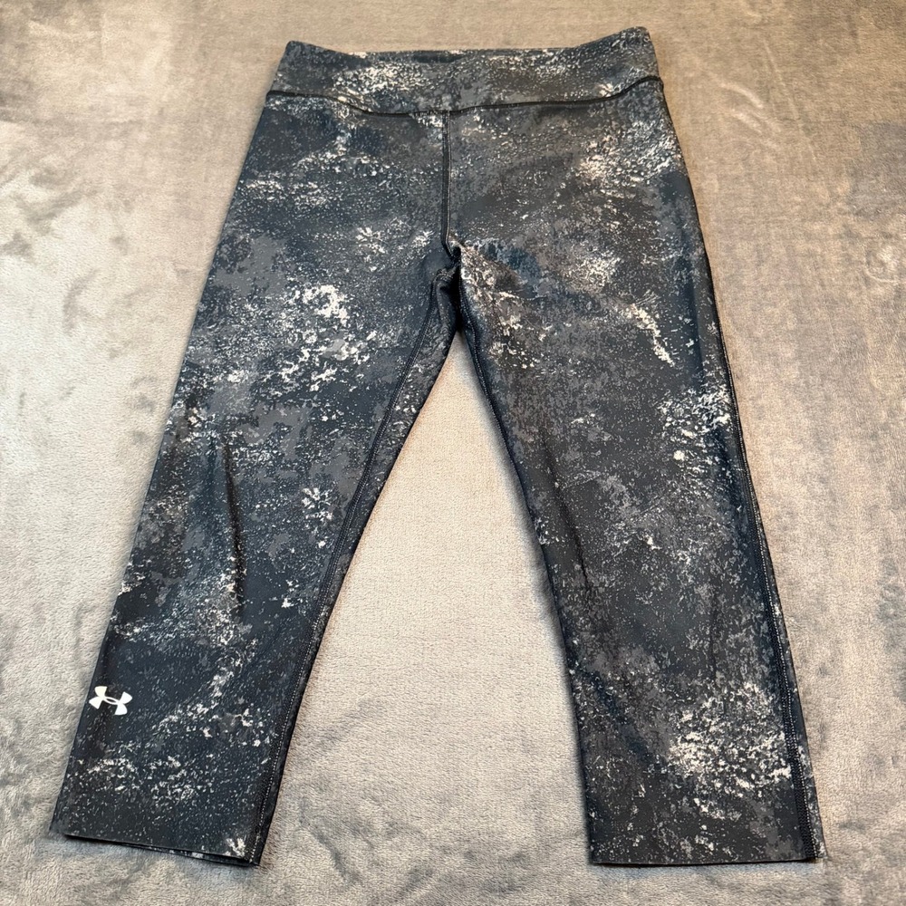 Under Armour HeatGear Compression Leggings Black Splatter Cropped Womens Medium